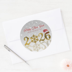 2026 Golden Neujahr mit Schneeflocke und Weihnacht Runder Aufkleber