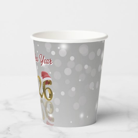 2026 Golden New Year with Snowflake and Santa Hat Pappbecher (Rückseite)