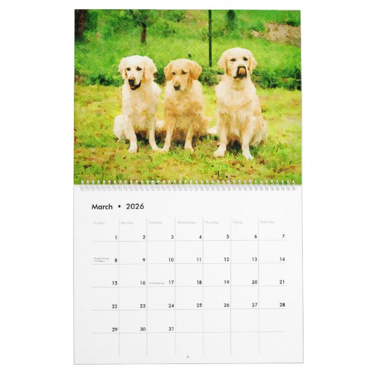 2026 Golden Retriever Dogs Golden Owner gift Kalender (Mär 2026)