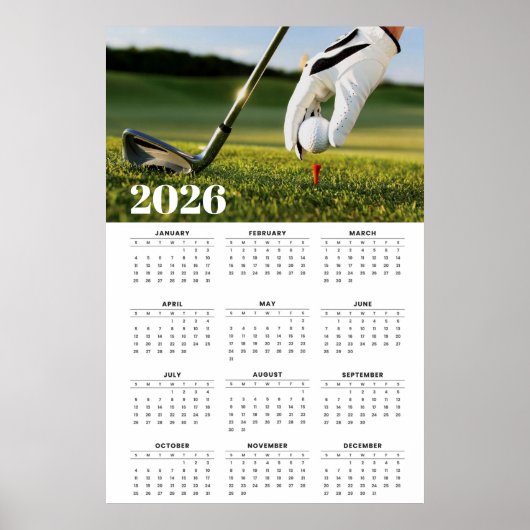 2026 Golf Calendar with Tee-Off Photography Poster (Vorne)
