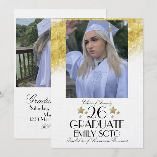 2026 Graduation Collage Party Script Stars Photo Einladung (Vorne/Hinten)