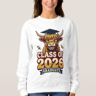2026 graduation design featuring a highland cow  sweatshirt