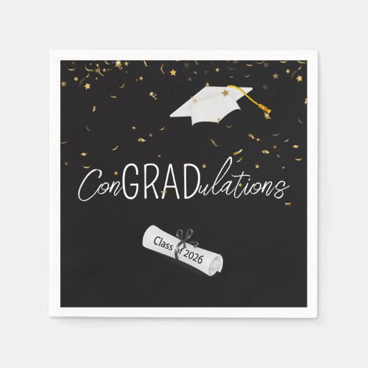 2026 Graduation Gold Confetti and Cap Serviette (Vorderseite)