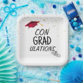 2026 Graduation Gold Confetti and Red Cap Pappteller (Party)