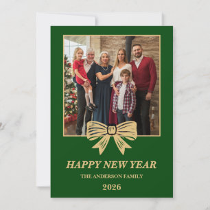 2026 Grün & Gold-Schleife Familie Neujahrsfoto Feiertagskarte