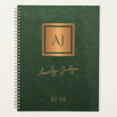 2026 Grüner goldener monogrammierter Schriftname e Planer (Vorderseite)