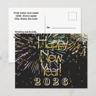 2026, Happy neues Jahr Urlaub Feuerwerk Merry Chri Postkarte
