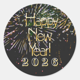 2026, Happy neues Jahr Urlaub Feuerwerk Merry Chri Runder Aufkleber
