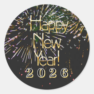 2026, Happy neues Jahr Urlaub Feuerwerk Merry Chri Runder Aufkleber