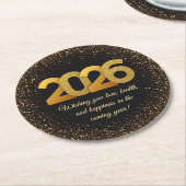 2026 happy new year, black gold glitters stylish runder pappuntersetzer (Angewinkelt)