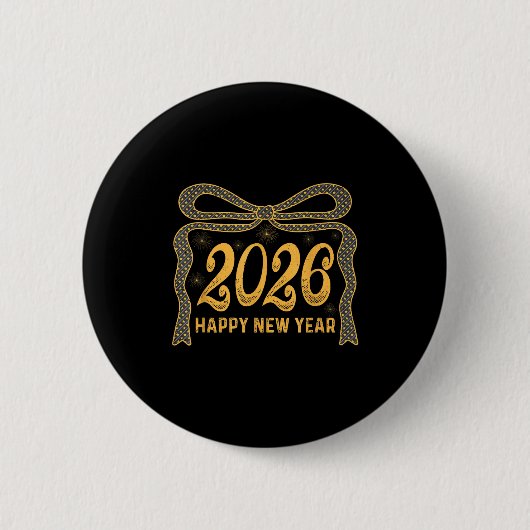 2026 Happy New Year Bow Fireworks Celebration Desi Button (Vorderseite)