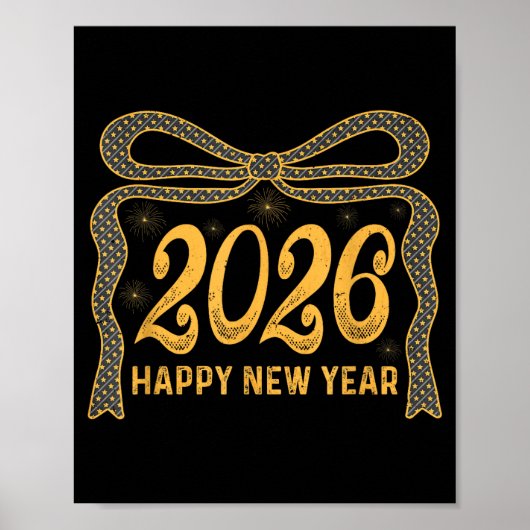 2026 Happy New Year Bow Fireworks Celebration Desi Poster (Vorne)