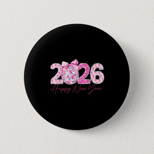 2026 Happy New Year Bow Patch Disco Ball  Button (Vorderseite)
