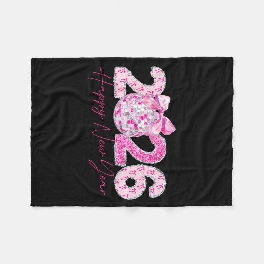 2026 Happy New Year Bow Patch Disco Ball  Fleecedecke (Vorderseite (Horizontal))