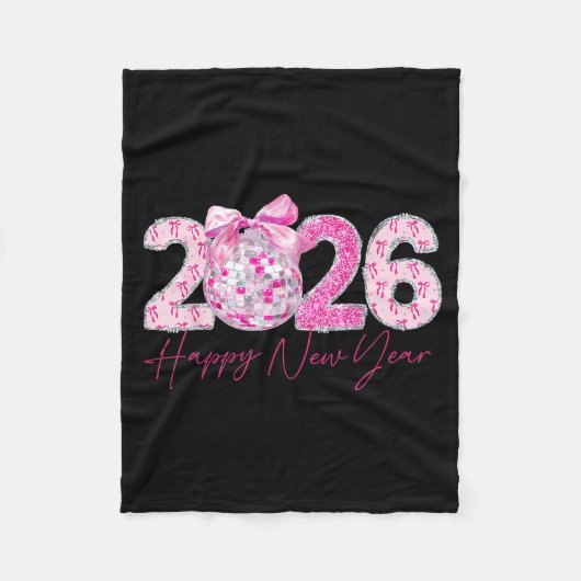2026 Happy New Year Bow Patch Disco Ball  Fleecedecke (Vorderseite)