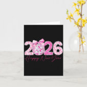 2026 Happy New Year Bow Patch Disco Ball  Karte (Gelbe Blume)