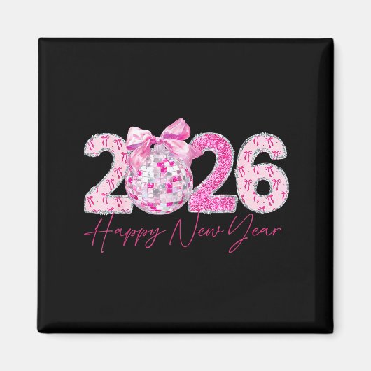 2026 Happy New Year Bow Patch Disco Ball  Magnet (Vorne)