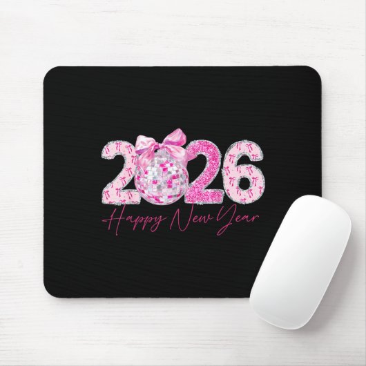 2026 Happy New Year Bow Patch Disco Ball  Mousepad (Mit Mouse)