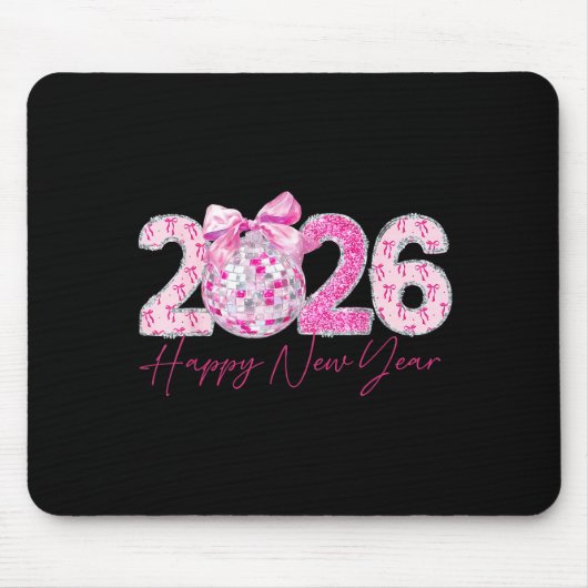 2026 Happy New Year Bow Patch Disco Ball Mousepad (Vorne)