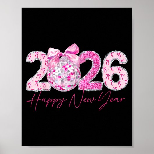 2026 Happy New Year Bow Patch Disco Ball  Poster (Vorne)