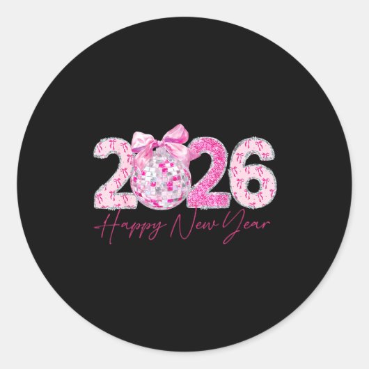 2026 Happy New Year Bow Patch Disco Ball  Runder Aufkleber (Vorderseite)