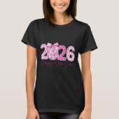 2026 Happy New Year Bow Patch Disco Ball  T-Shirt (Vorderseite)