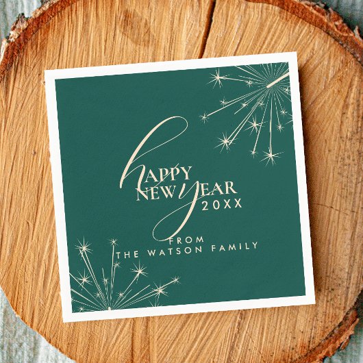 2026 Happy New Year Classy Modern Typography Teal Serviette