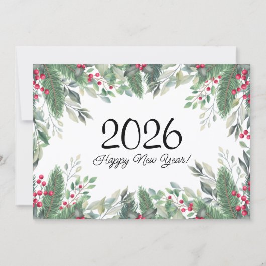 2026,Happy new year!Ferienhaus Rote Beeren Mitteilungskarte (Vorderseite)