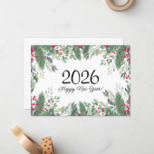 2026,Happy new year!Ferienhaus Rote Beeren Mitteilungskarte (Vorderseite/Rückseite Beispiel)