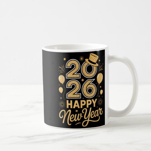 2026 Happy New Year Festive Top Hat Balloon Firewo Kaffeetasse (Rechts)