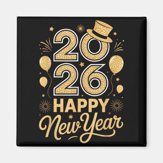 2026 Happy New Year Festive Top Hat Balloon Firewo Magnet (Vorne)