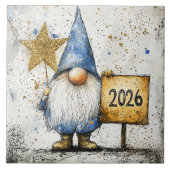 2026, Happy New Year, gnome, Fliese (Vorderseite)