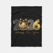2026 Happy New Year Gold Disco Leopard Bow Coquett Fleecedecke (Vorderseite)