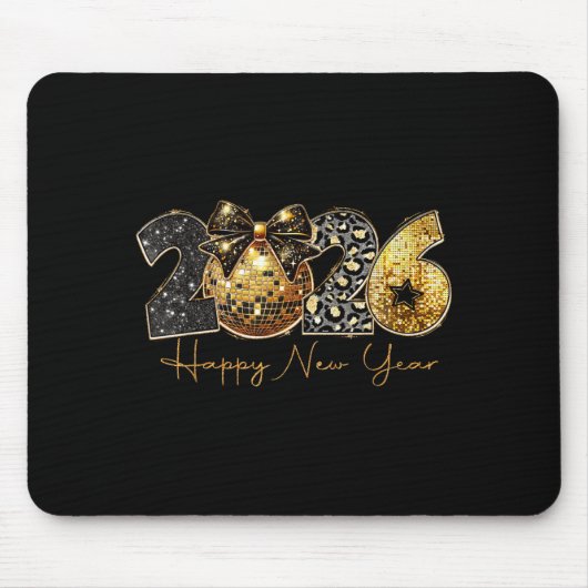 2026 Happy New Year Gold Disco Leopard Bow Coquett Mousepad (Vorne)