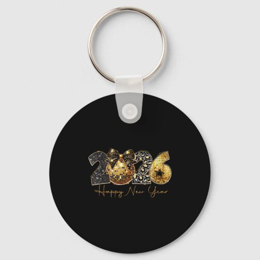 2026 Happy New Year Gold Disco Leopard Bow Coquett Schlüsselanhänger (Vorderseite)