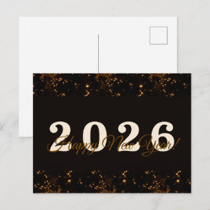 2026,Happy new year!gold Glitzer schwarzer Hinterg Postkarte