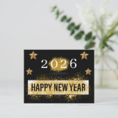 2026, Happy New Year ! Gold Glitzer Stars Postkarte (Stehend Vorderseite)