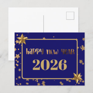 2026,Happy new year!golden stars & marine backgrou Postkarte