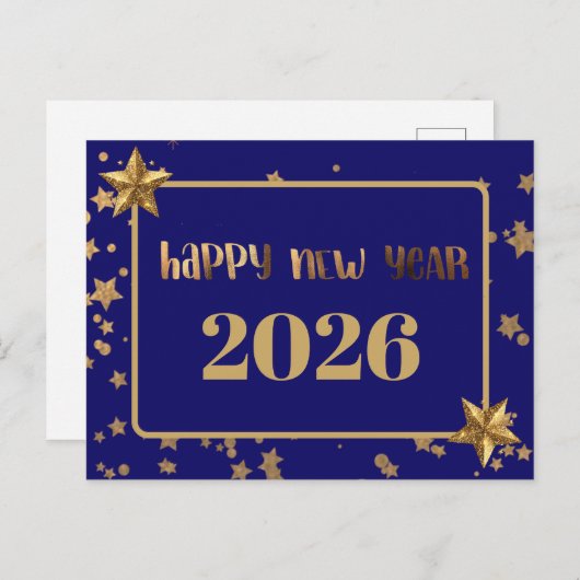2026,Happy new year!golden stars & marine backgrou Postkarte (Vorne/Hinten)
