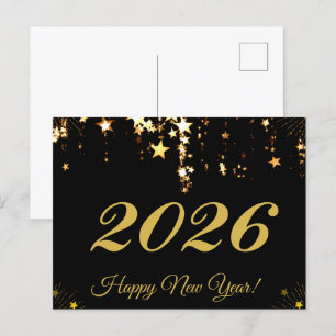 2026,Happy new year!goldene Sterne & schwarzer Hin Postkarte