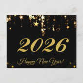 2026,Happy new year!goldene Sterne & schwarzer Hin Postkarte (Vorderseite)