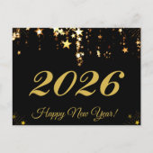 2026,Happy new year!goldene Sterne & schwarzer Hin Postkarte (Vorderseite)