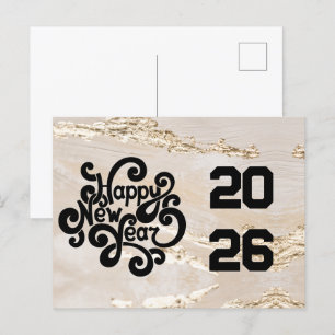 2026,Happy new year!Modernes Schwarz und Gold Postkarte