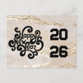 2026,Happy new year!Modernes Schwarz und Gold Postkarte (Vorderseite)