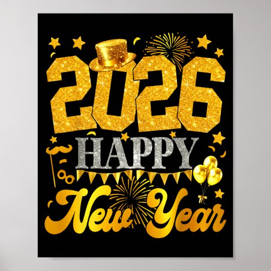 2026 Happy New Year Party Fireworks New Years Eve  Poster (Vorne)