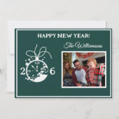 2026 Happy New Year's 4 Photo Clock Card Einladung (Vorderseite)