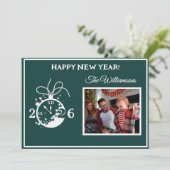 2026 Happy New Year's 4 Photo Clock Card Einladung (Stehend Vorderseite)