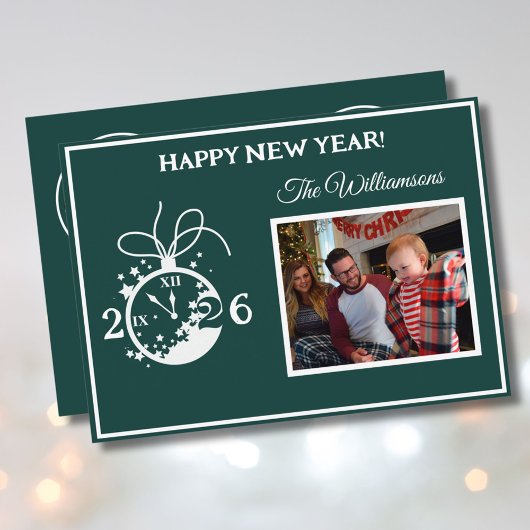 2026 Happy New Year's 4 Photo Clock Card Einladung
