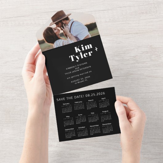 2026 Hochzeitkalender Foto einzigartiges rett Datu All In One Einladung (Abreißen)