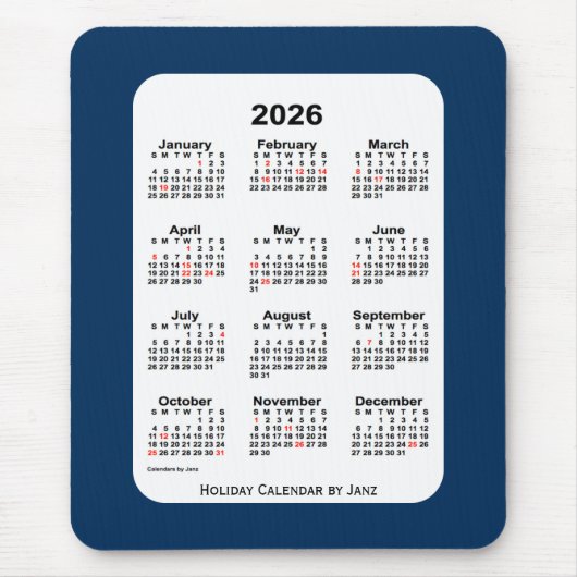 2026 Holiday Police Box Blue Calendar von Janz Mousepad (Vorne)